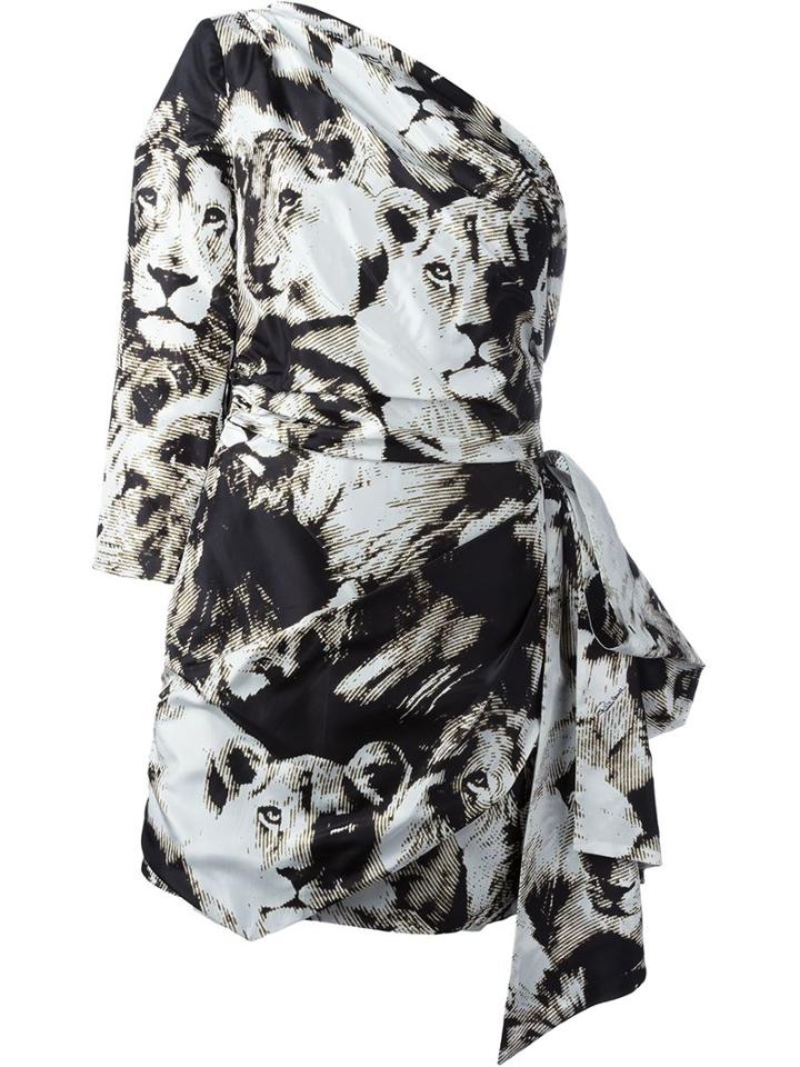 Roberto Cavalli Leopard Camouflage Short Dress, Women's, Size: 44, White, Silk