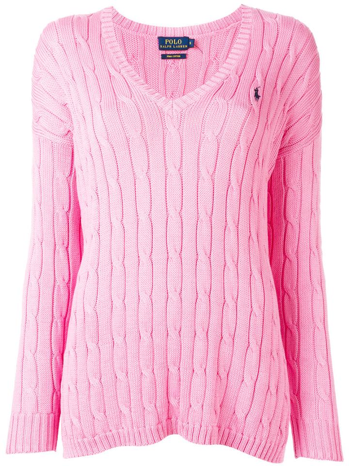 Polo Ralph Lauren V-neck Jumper, Women's, Size: Large, Pink/purple, Cotton