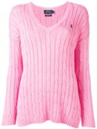 Polo Ralph Lauren V-neck Jumper, Women's, Size: Large, Pink/purple, Cotton