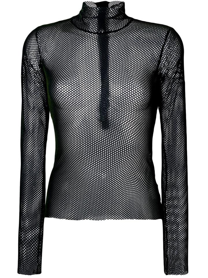 Mm6 Maison Margiela Turtleneck Mesh T-shirt, Women's, Size: Small, Green, Polyamide/spandex/elastane
