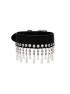 Alessandra Rich Black Pearl Drop Leather Choker Necklace