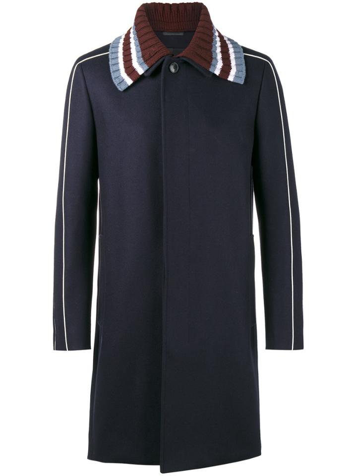 Valentino Knitted Collar Coat - Blue