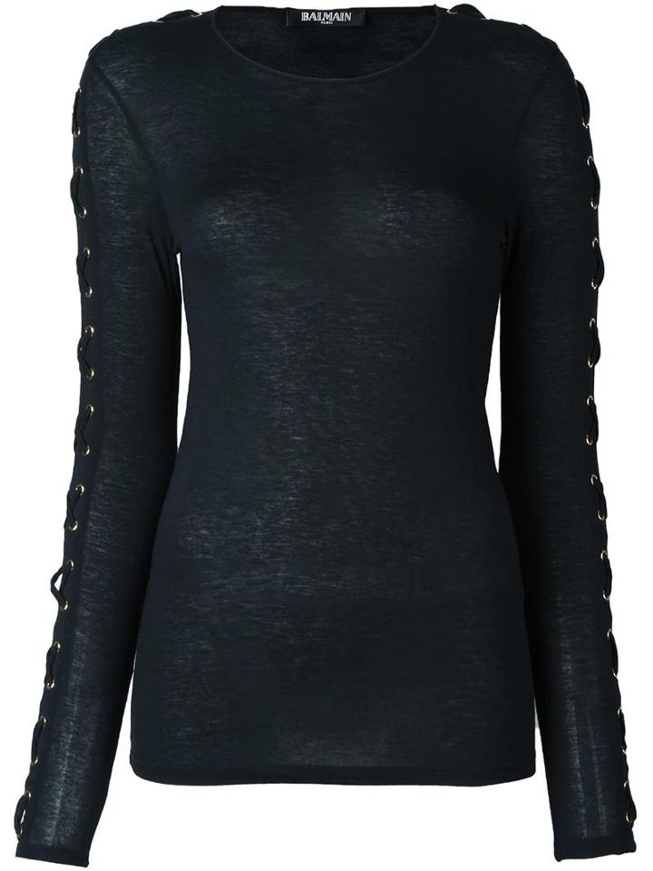 Balmain Laced Long Sleeve T-shirt, Women's, Size: 36, Black, Viscose/wool