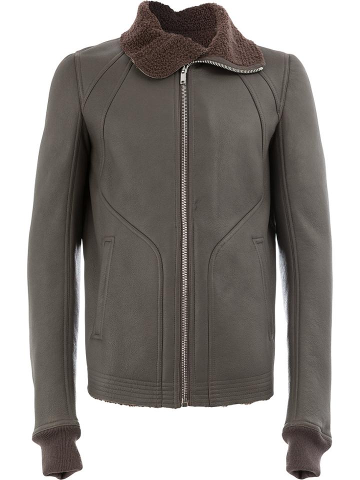 Rick Owens Shearling Leather Jacket - Grey