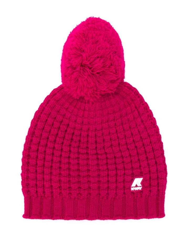 K Way Kids Teen Logo Patch Knit Beanie - Pink