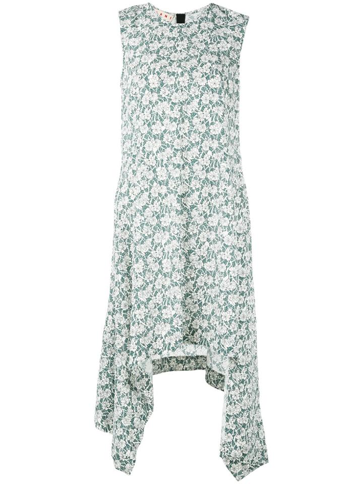Marni Asymmetric Hem Floral Dress - White