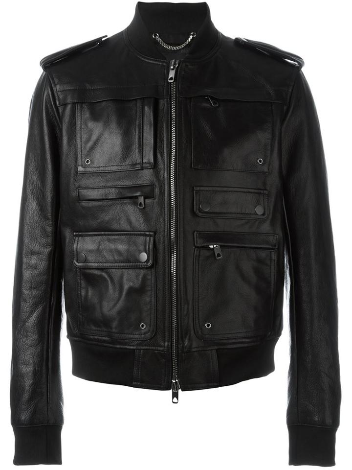 Diesel Black Gold Leather Bomber Jacket, Men's, Size: 46, Leather/cotton/viscose/polyester