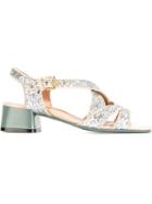 Marni Glitter Sandals, Women's, Size: 38.5, Grey, Calf Leather/vinyl/cotton/polyurethane