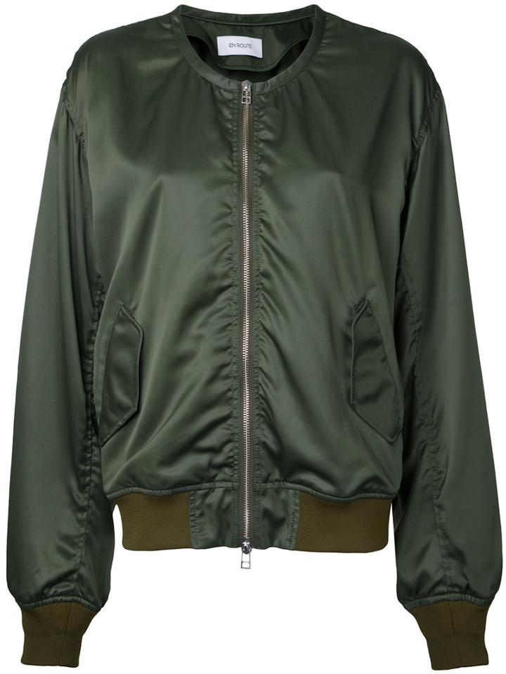 En Route - Collarless Bomber Jacket - Women - Rayon - 2, Green, Rayon