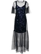 Blumarine Layered Tulle Sequin Slip Midi Dress - Blue