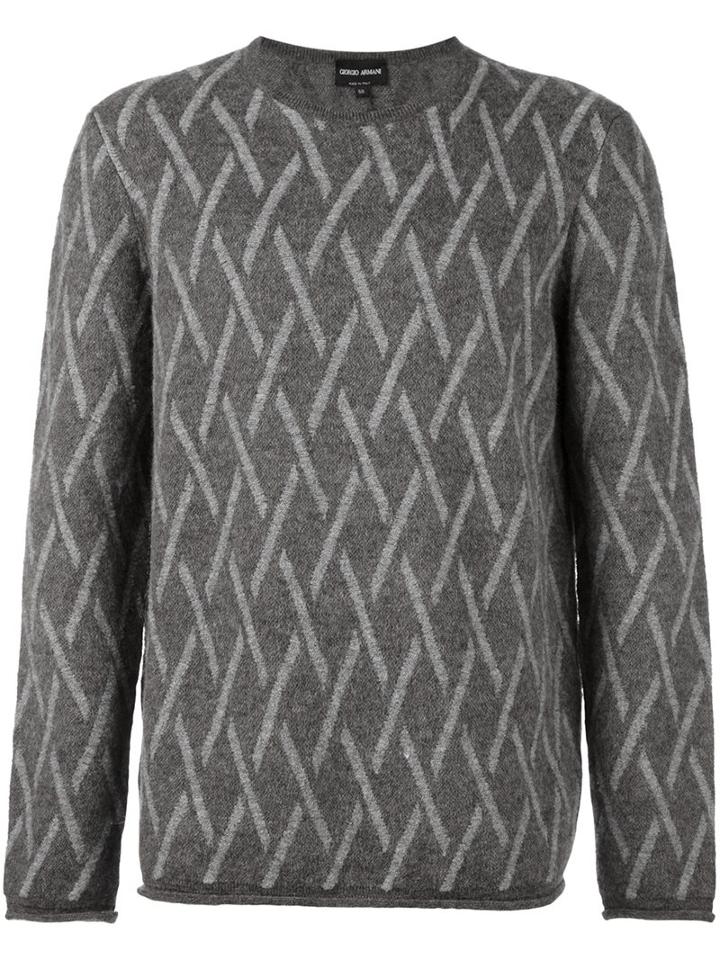 Giorgio Armani Diamond Print Jumper, Men's, Size: 46, Grey, Acrylic/polyamide/polyester/alpaca