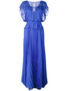 Talbot Runhof - Pleated Skirt Layered Gown - Women - Polyester - 38, Blue, Polyester
