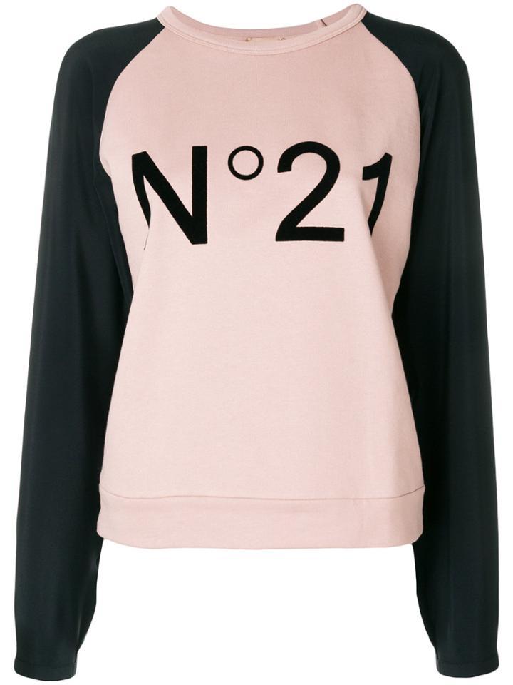 No21 Contrast Sleeve Logo Sweatshirt - Pink & Purple