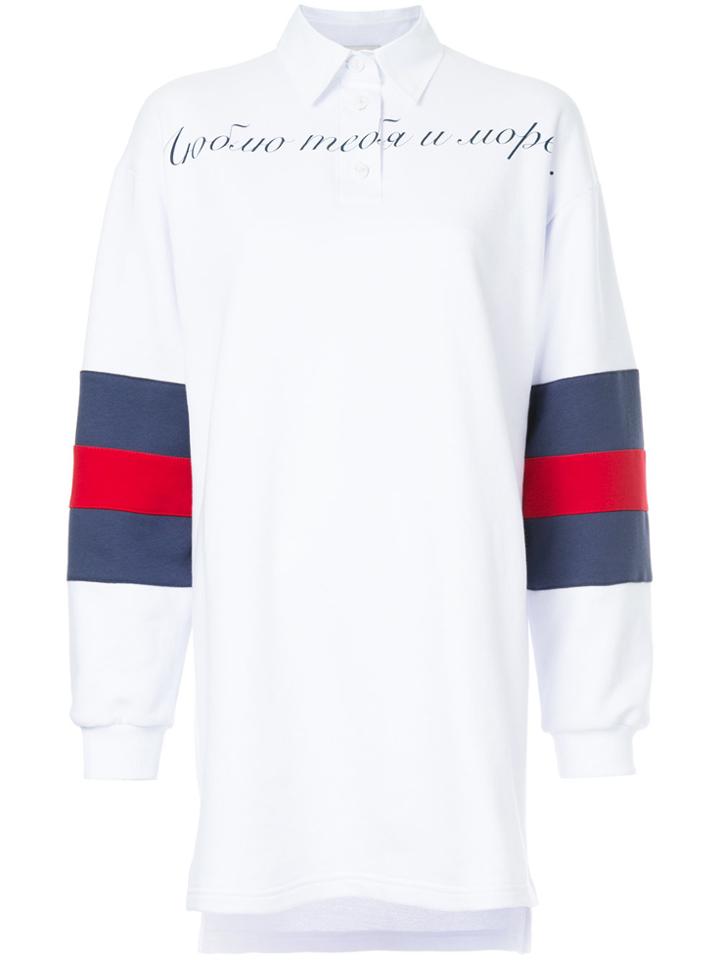 Natasha Zinko Striped-sleeve Long Polo Top - White