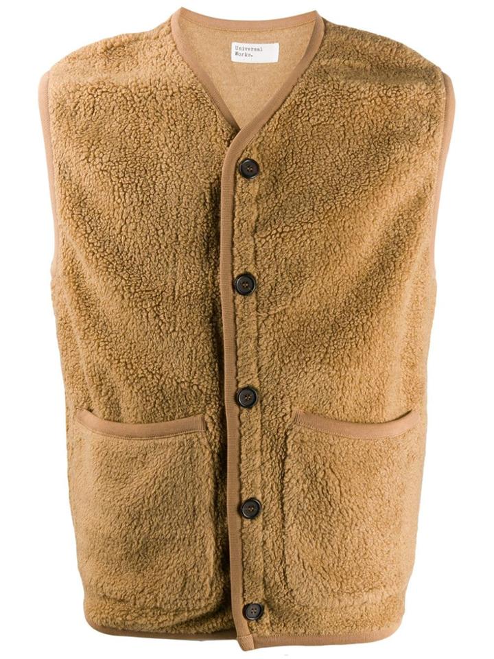 Universal Works Textured Button-up Gilet - Brown