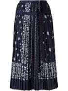 Sacai Pleated Paisley Skirt, Women's, Size: 3, Blue, Polyester/cupro