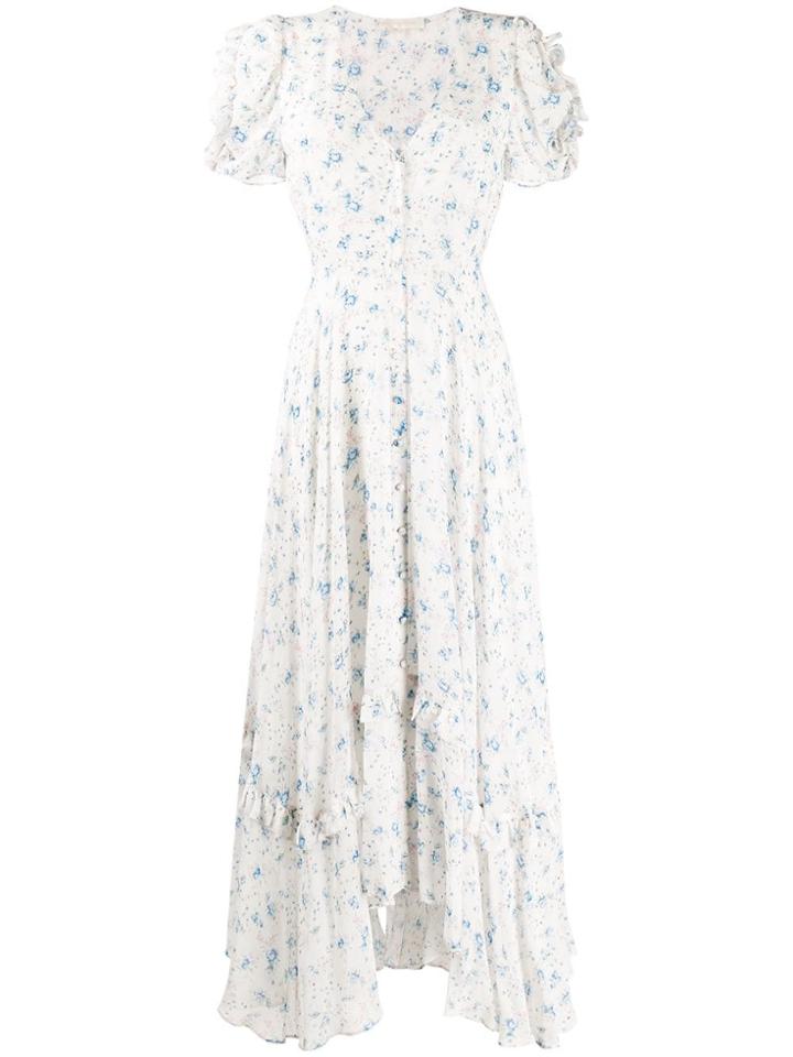 Love Shack Fancy Asymmetric Floral-print Dress - White
