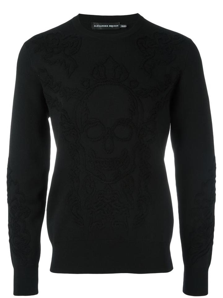 Alexander Mcqueen Stitched Skull Jumper, Men's, Size: Medium, Black, Wool/spandex/elastane/polyamide