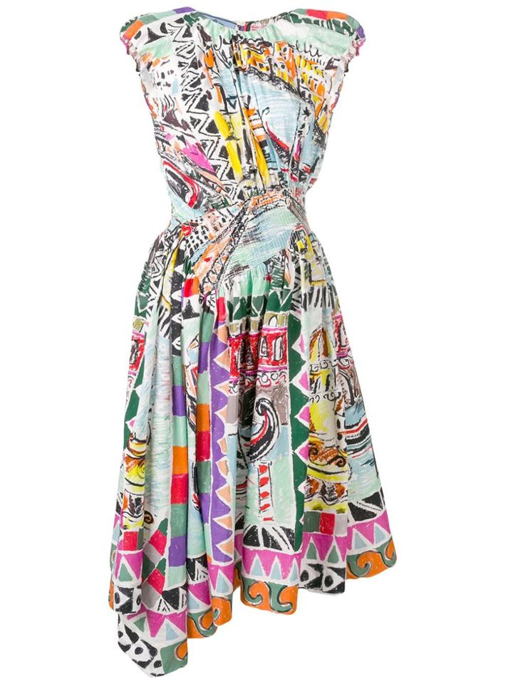 Prada Asymmetric Printed Dress - Blue