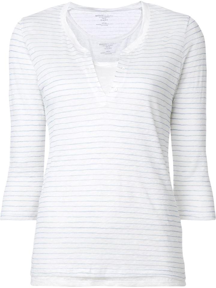 Majestic Filatures Layered Striped T-shirt, Women's, Size: 2, White, Linen/flax