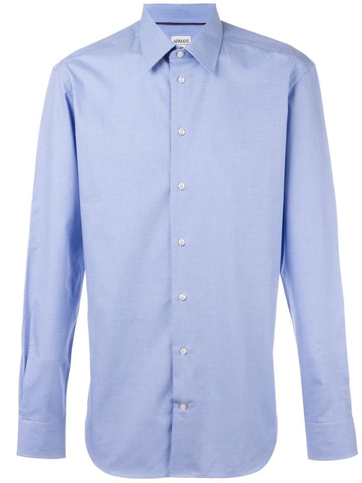 Armani Collezioni Micro Houndstooth Shirt, Men's, Size: 41, Blue, Cotton