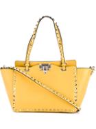 Valentino Garavani Small Rolling Rockstud Tote Bag, Women's, Yellow/orange, Cotton/leather/metal Other