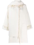 P.a.r.o.s.h. Fringed Scarf-detailed Coat - White