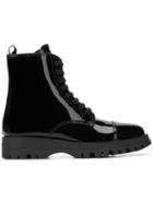 Prada Varnish Lace Up Boots - Black