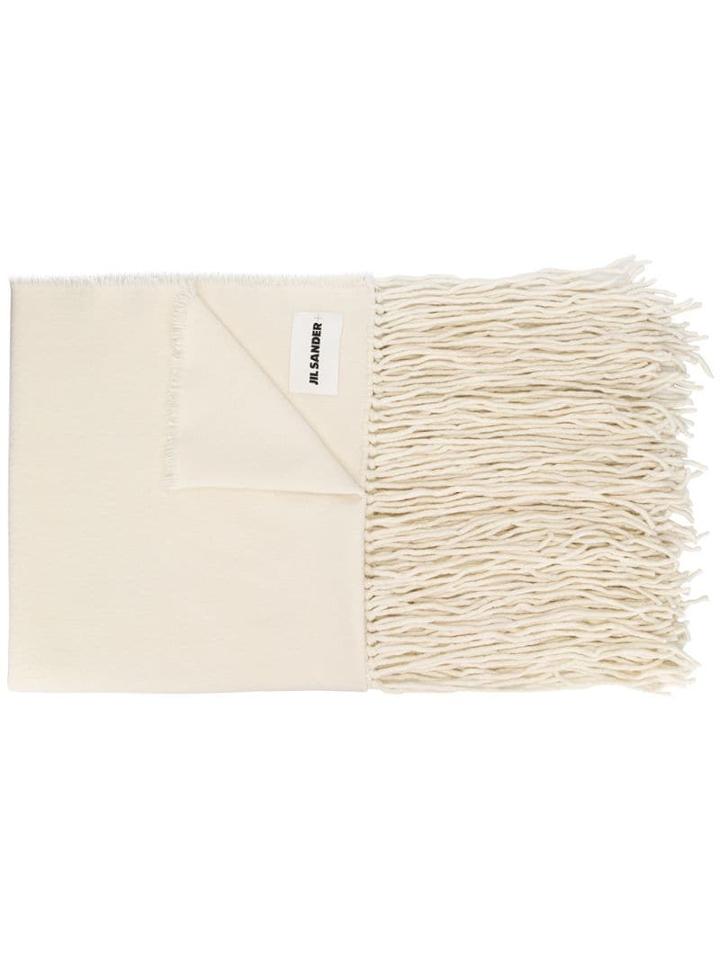 Jil Sander Oversized Fringed Scarf - White