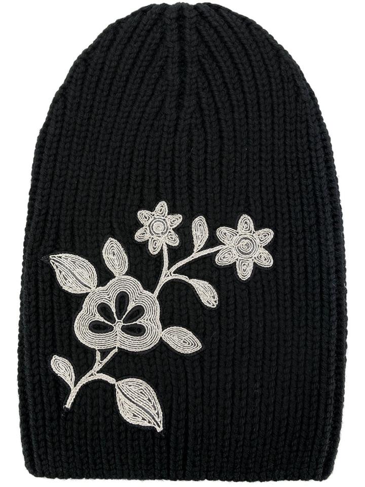 Dsquared2 Embroidered Flower Beanie - Black