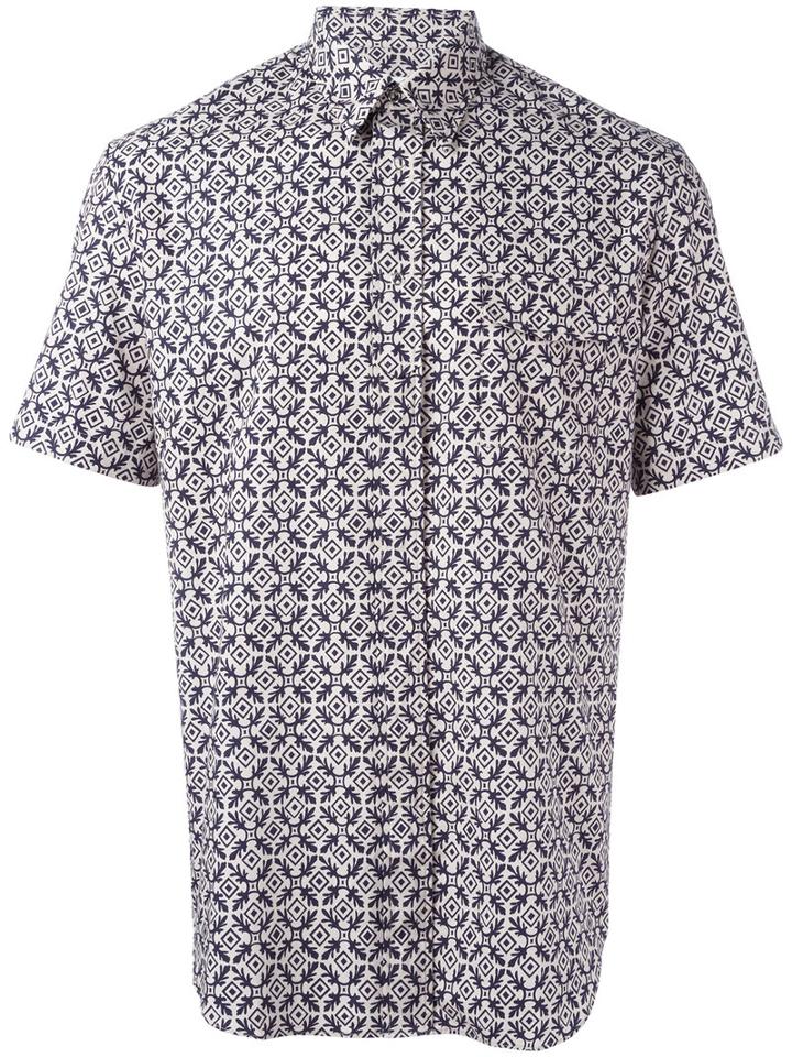 Maison Margiela Pattern Short Sleeve Shirt, Men's, Size: 41, Blue, Cotton