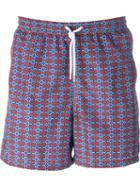 Kiton Tile Print Swim Shorts, Men's, Size: 50, Red, Polyester