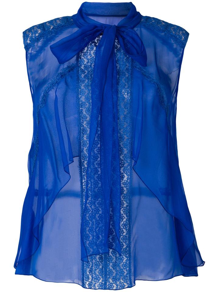 Alberta Ferretti Sheer Scarf Neck Blouse - Blue