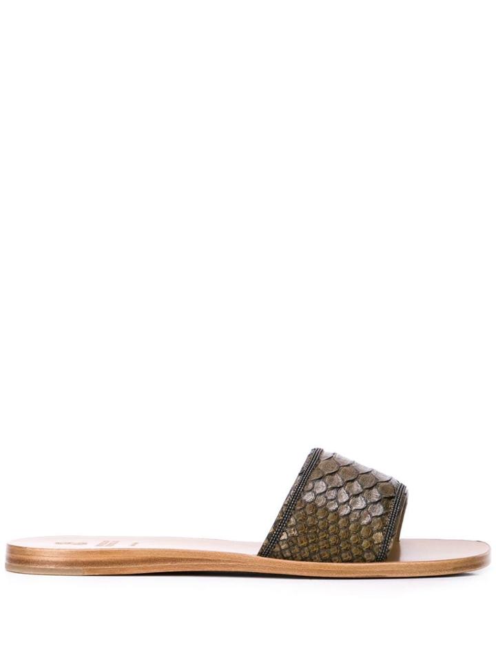 Brunello Cucinelli Snakeskin Effect Sliders - Brown