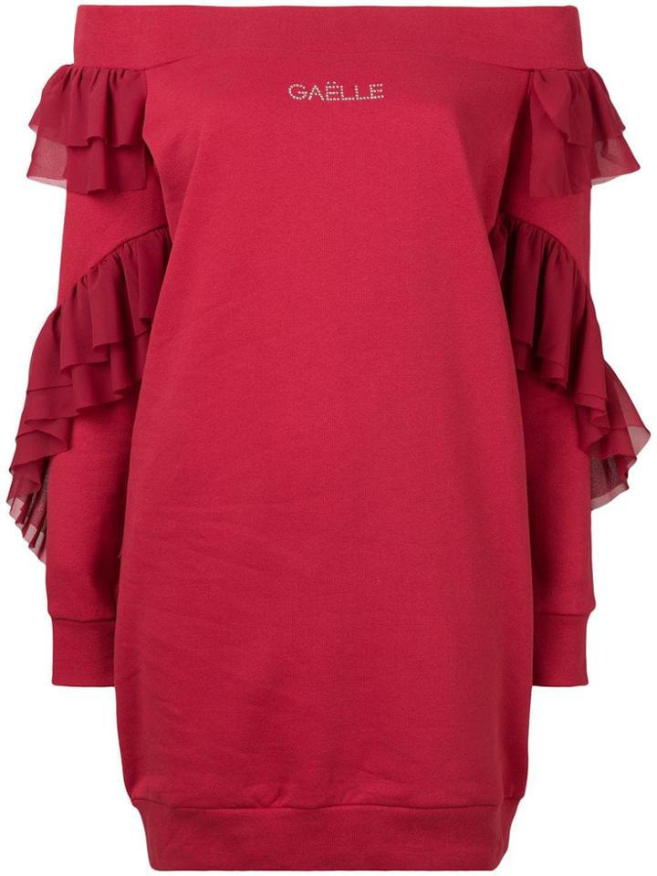 Gaelle Bonheur Ruffle Sleeve Sweatshirt Dress - Red