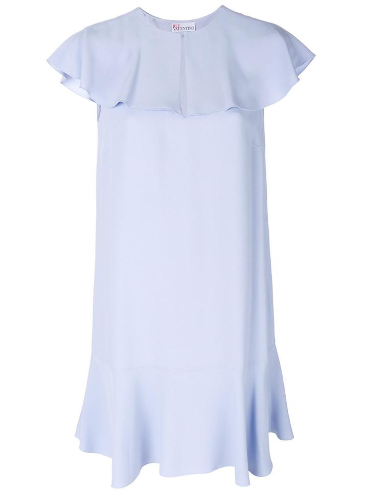 Red Valentino - Pleated Neck Dress - Women - Acetate/viscose - 40, Blue, Acetate/viscose
