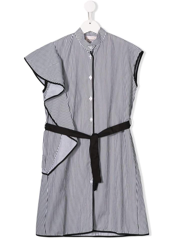 Mariuccia Milano Kids Teen Striped Sleeveless Shirt Dress - White