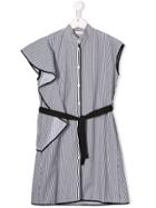 Mariuccia Milano Kids Teen Striped Sleeveless Shirt Dress - White