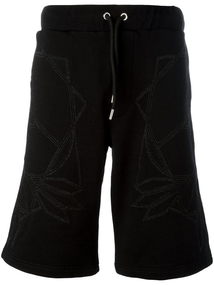 Les Hommes Geometric Print Drawstring Shorts, Men's, Size: Large, Black, Cotton