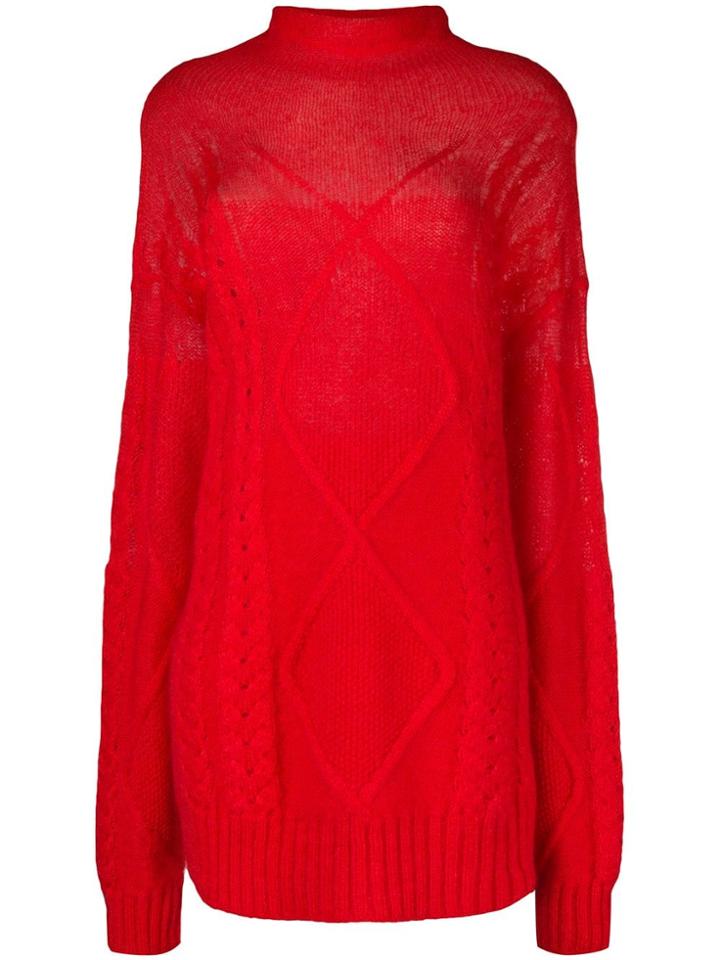 Maison Margiela Fine Cable Knit Jumper - Red