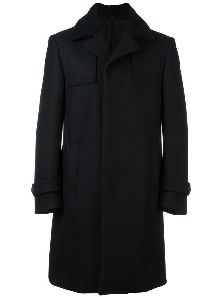 Fendi Lamb Fur Collar Coat, Men's, Size: 52, Black, Virgin Wool/polyamide/cashmere/cupro