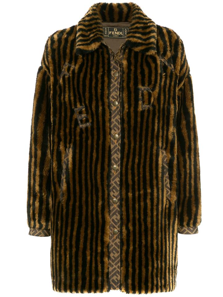 Fendi Vintage Logo Fake Fur Coat - Brown
