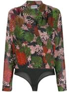 Ainea Wrap-style Floral Bodysuit - Blue