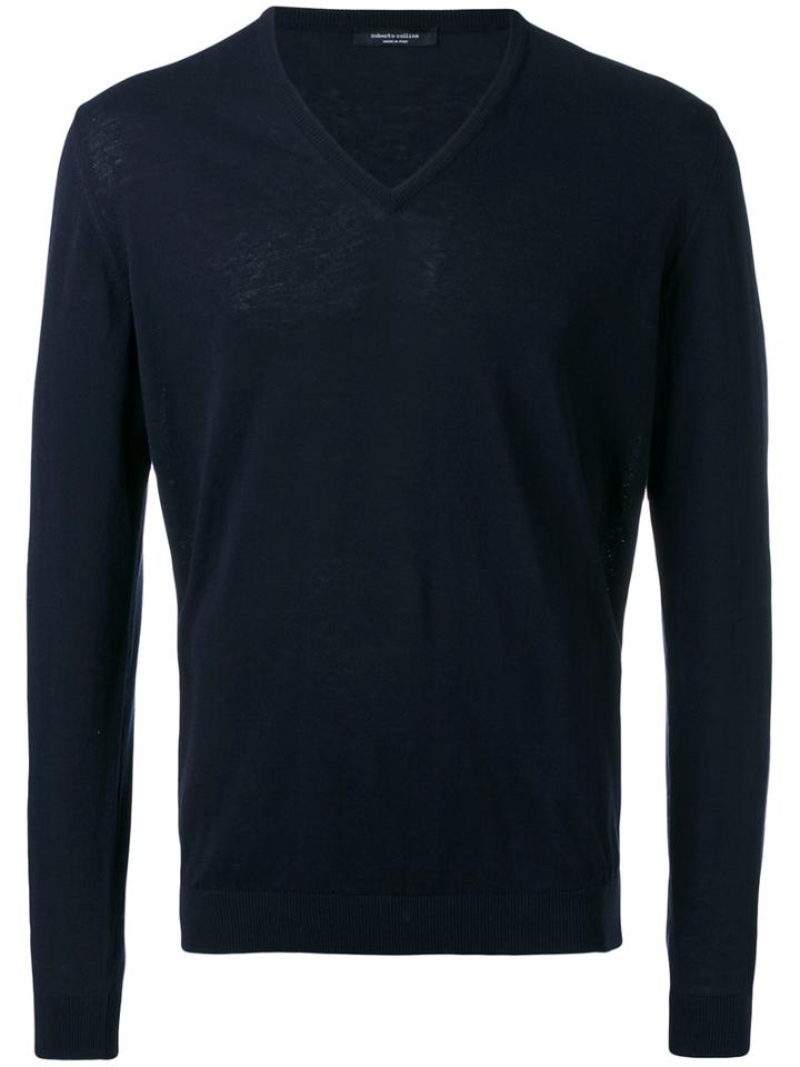 Roberto Collina - V-neck Sweater - Men - Cotton - 54, Blue, Cotton