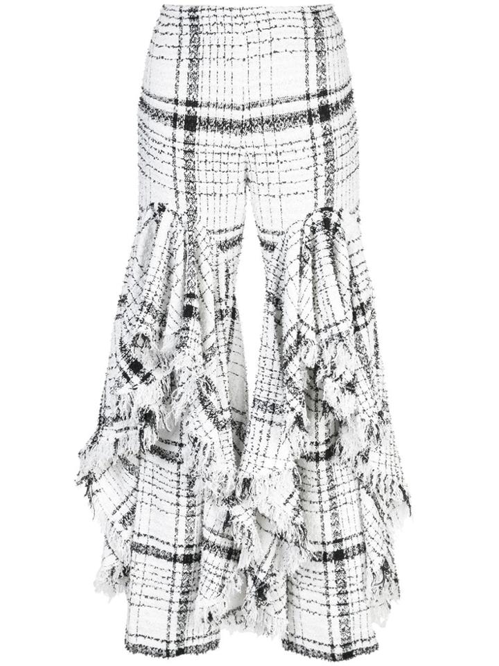 Brock Collection Checked Ruffled Tweed Trousers - White