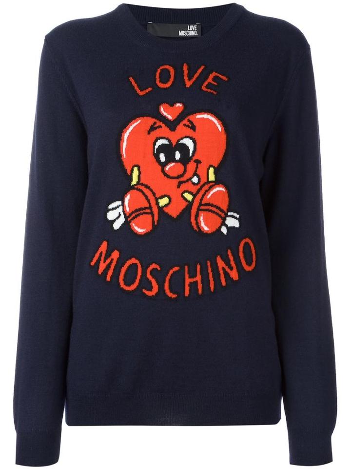 Love Moschino Heart Jumper, Men's, Size: Small, Blue, Virgin Wool