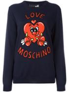 Love Moschino Heart Jumper, Men's, Size: Small, Blue, Virgin Wool