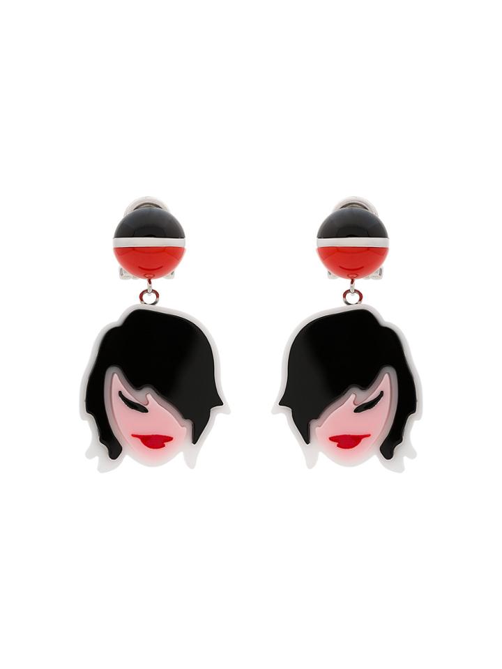 Prada Black, Red And White Comic Lady Earrings