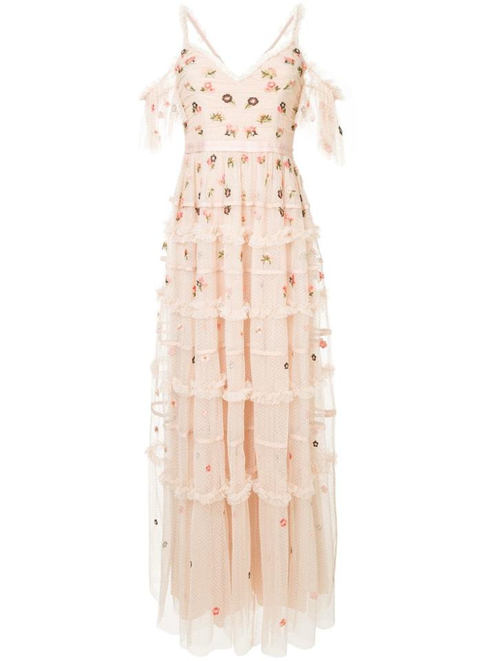 Needle & Thread Celeste Embroidered Gown - Pink & Purple