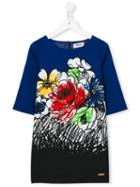 Moschino Kids Flower Graffiti Print Dress, Girl's, Size: 12 Yrs, Blue
